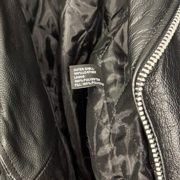 Vintage 90s Black Leather Motorcycle Jacket With Belt Zip Out Liner - Picture 11 of 13